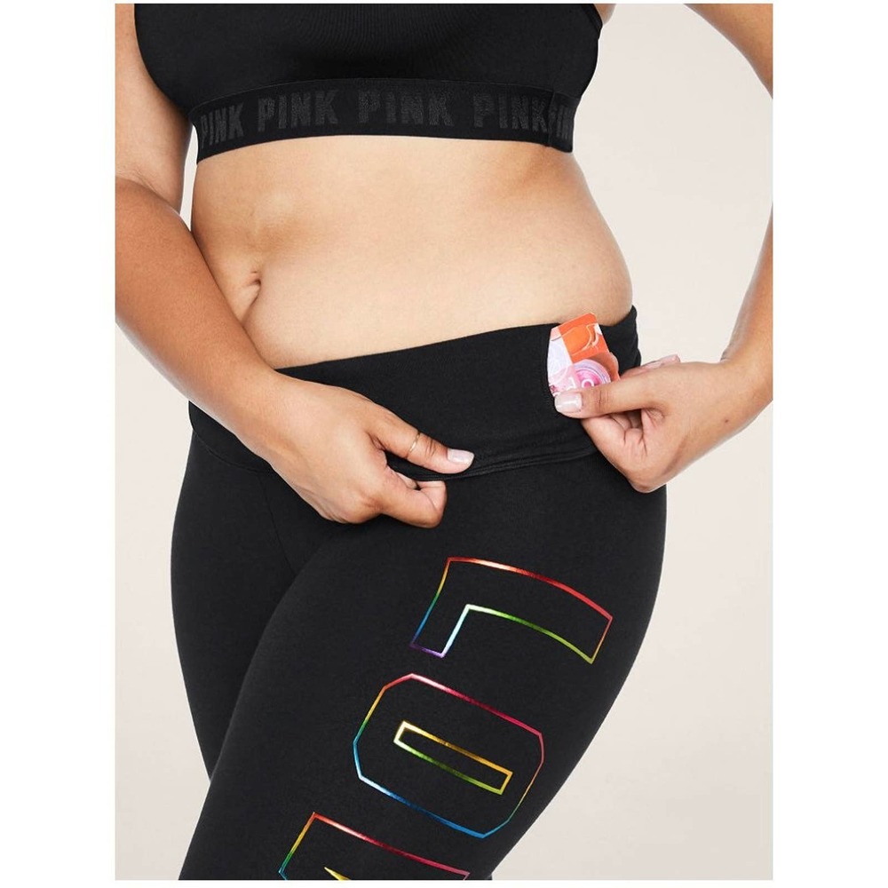 NIP VS PINK Rainbow Foil Crew & Cotton Leggings - Picture 7 of 10